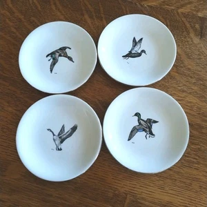Vtg Delano Studios Duck Goose Pheasant Woodcock Bird Plates Set 4 Hand Color - Picture 1 of 13