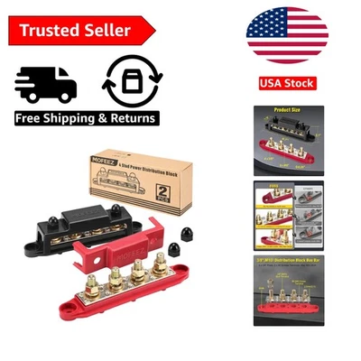 Compact Red & Black Bus Bar - 4 x 3/8" Posts, Max 250A, Versatile Connections - Image 1 of 4