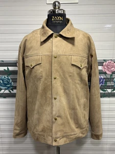 Men’s Pure Suede Beige Trucker Jacket Classic Western Style Button Closure Coat - Picture 1 of 15