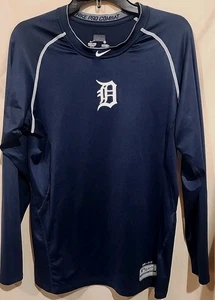 Nike Detroit Tigers Shirt Mens Medium Blue Dri Fit Long Sleeve MLB Pro Combat - Picture 1 of 5