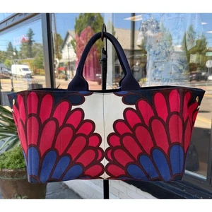 PRADA Large Canapa Stampata Blue & Red Canvas Tote Hand Bag BN1872 D81 - Picture 1 of 12