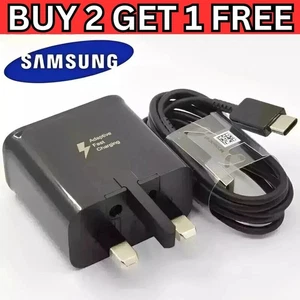 For Samsung Galaxy Phones Fast Charger Adapter Plug & Type C USB Charging Cable - Picture 1 of 11