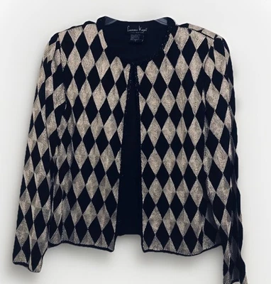 Chaqueta de Colección Laurence Kazar Negra Oro Diamante Seda Manga Larga Noche Cuentas Foto 1 de 4