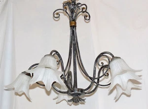 LAMPADARIO SOSPENSIONE ART.174 FERRO BATTUTO VETRO CRISTALLO MADE IN ITALY NUOVO - Imagen 1 de 3
