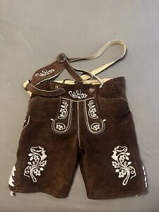 Authentic German Lederhosen Shorts-Vest Suede Leather Mens 46 Or Brown
