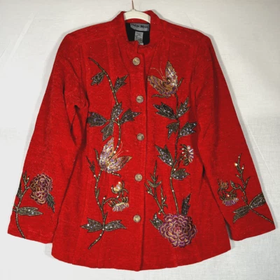 INDIGO MOON маленькая куртка красная вышитая блестками вечерняя с длинным рукавом - Изображение 1 из 4