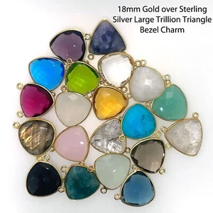 Bezel Gemstone Connector Pendant-Gold over Sterling Silver Birthstone Connectors - Picture 1 of 27