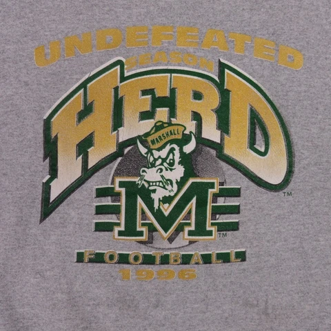 Vintage Marshall Thundering Herd Sweatshirt Mens XL Gray 1996 Undefeated Season Cover