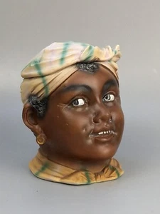  Antiguo tarro de tabaco de cerámica pintado negro americano afroamericano - Imagen 1 de 8