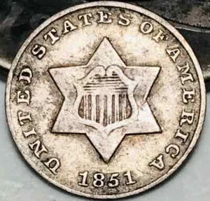 1851 Three Cent Silver Piece Trime 3c Type 1 Ungraded Choice US Coin Estate Sale - Picture 1 of 6