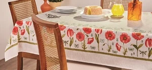 White Tablecloth printed with red tulips and poppy flowers Rectangle 55x83 inch - Bild 1 von 9