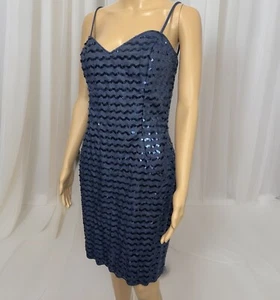 VTG 90s Jenna Benjamin Navy Sequin Wiggle Bodycon Cami Mini Dress Sz 10 Cocktail - Picture 1 of 11