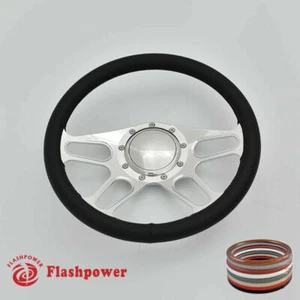 15.5" Billet Steering Wheel Black Full Wrap Buick Chevy Ford Mopar GTO - Foto 1 di 9