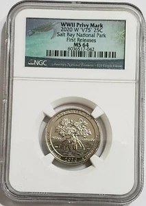 2020-W 25C SALT RIVER BAR 75TH ANNIV OF END OF WORLD WAR II NGC MS64 V75 Coin. - Picture 1 of 3