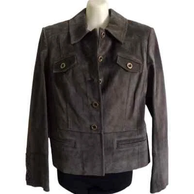 Chaqueta de gamuza Ann Taylor Loft con bolsillos abertura, oliva oscuro, talla 10 nueva con etiquetas Foto 1 de 4