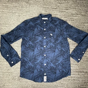 Abercrombie Kid Size 13/14 Boys Shirt Button Up Long Sleeve Casual Blue Tree - Picture 1 of 10