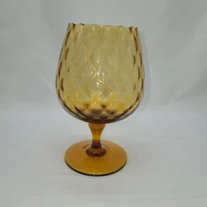 MCM Empoli Diamond Optic Amber Glass Brandy Snifter Italy 8 1/2 In Large - Picture 1 of 10