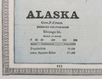 Vintage 1885 ALASKA Map 13"x11" Old Antique Original ALEUTIAN ISLANDS JUNEAU - Image 1 of 4