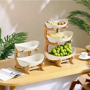 Holz Obstkorb Etagere 3 Etagen Stöckig Weiß Plastik Obstschale - Bild 1 von 5