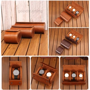 1/2/3 Slots Genuine Leather Watch Storage Case Portable Watches Roll Display Box - Imagen 1 de 21