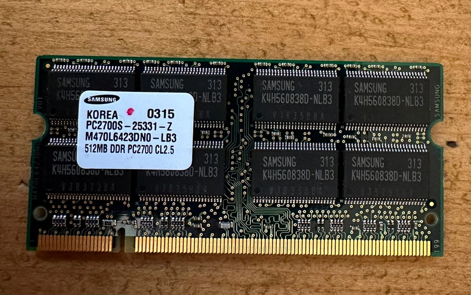 512MB (1 x 512MB) DDR PC2700 200-PIN SODIMM POWERBOOK G4 RAM - tested working - Image 1 of 1