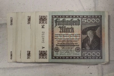 República de Weimar 1922 5000 marcos 1 de 45 billetes casi consecutivos Foto 1 de 3