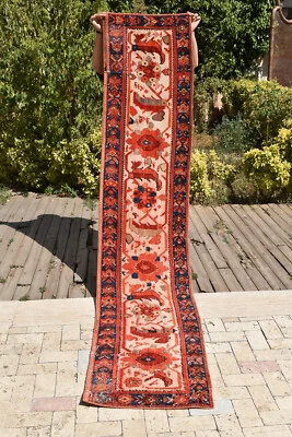 Turkish Rug 23x119in Handmade Bedroom Runner Corridor Floral Stairs Carpet 1x10 - Image 1 of 4