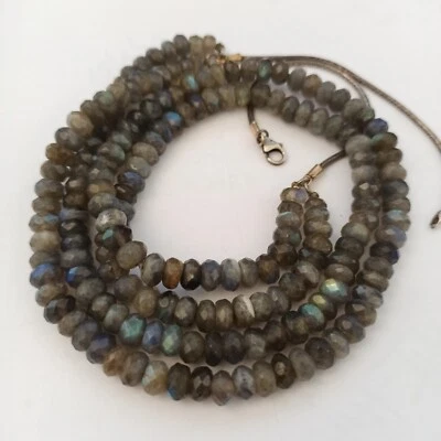 Collar Labradorita Vintage Facetado Doble Hilo Plata 925 Largo 25 Declaración Foto 1 de 4