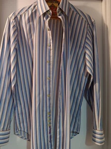 Robert Graham Hemd Herren mittelblau gestreift Flip Manschette Knopfleiste bunt - Bild 1 von 6