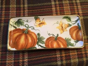 NEW Thanksgiving Pumpkin Vine Orange GOLD Rectangle Serving or Dessert Plate  - Picture 1 of 10