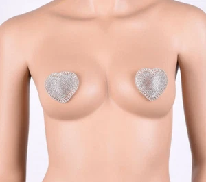 Cache-tétons nippies pasties silicone strass transparents forme coeurs sexy - Picture 1 of 5