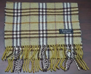 Vintage Burberrys Original Nova Check hellbraun grün 100% Lammwolle Winterschal - Bild 1 von 3