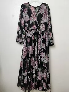 Kate & Lily Maxikleid Faux Wickel romantisch transparent dunkel geblümt Übergröße 18W - Bild 1 von 12