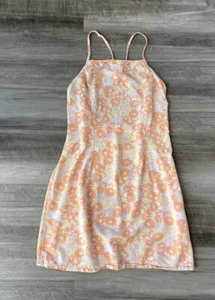 RVCA Girls Orange Floral Dress Size M 10 Sleeveless Criss Cross Back Zip - Picture 1 of 6