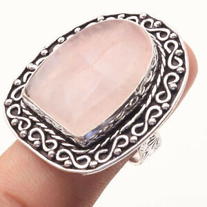 Rose Quartz Silver Plated Antique Style Ring US 10 Gemstone Jewelry W5008