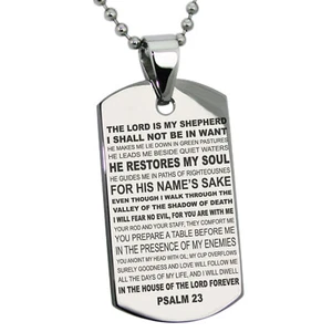 Stainless Steel Psalm 23 Lord Is My Sheperd Mens Dog Tag Necklace or Keychain - Picture 1 of 9