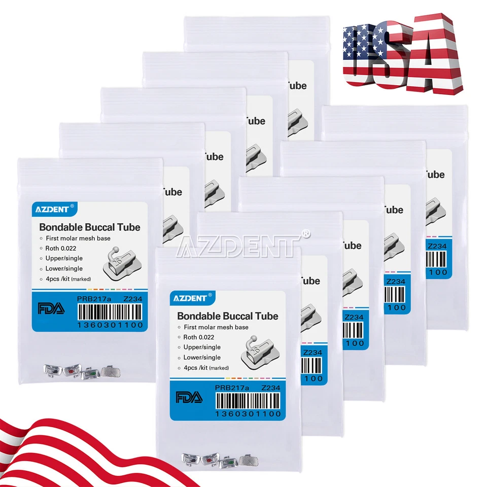 50x AZDENT Dental Bracket 1st Molar Roth 022 Buccal Tube Bondable Non-conv