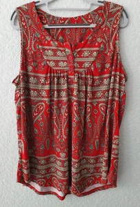Red Plus Size Floral Sleeveless Women's Top Size 2XL 18/20/22 Plus Size - Picture 1 of 7