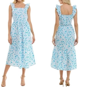Draper James Flutter Ruffle Strap Midi Dress Blue Floral Paisley Cottagecore XXL - Picture 1 of 8
