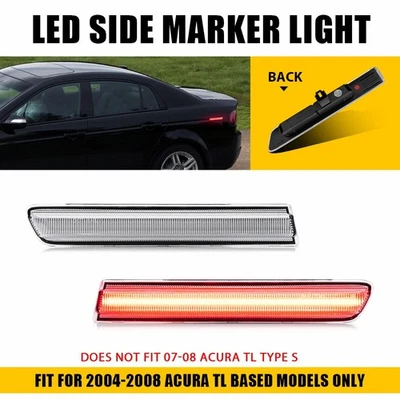 2x FULL LED Red Clear Lens Rear Side Marker Lights For Acura TL 2004 2005-2008 R - Image 1 of 4