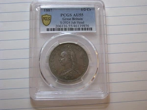 Moneda inglesa de media corona de plata de la reina Victoria de Gran Bretaña 1887 PCGS sobre UNC - Imagen 1 de 10