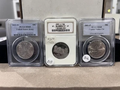 1991 S 50c Mt. Rushmore NGC PF69 2011-D 50c U.S. Army PCGS MS68 2001 50c Capitol - Image 1 of 2