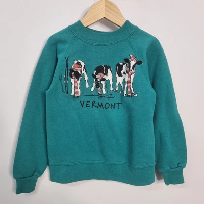 VTG Kids Sweatshirt Pullover Crew VERMONT Cow Ski Winter Bum Wraps Hanes Sz 6-8 - Image 1 of 4