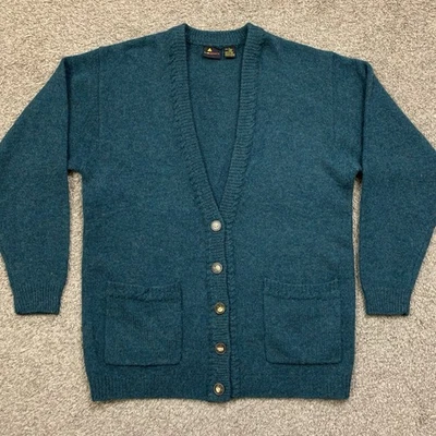 Suéter deportivo vintage Liz para mujer grande verde 100 % lana cárdigan retro con botones Foto 1 de 4