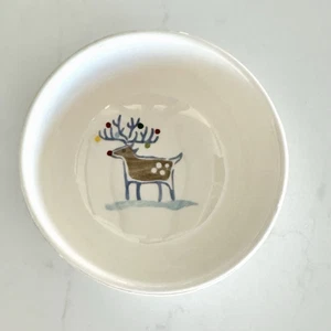 HOME White Ceramic Polka Dot Trim Reindeer Condiment Snack Dip Bowl 5.5 Inch - Picture 1 of 4