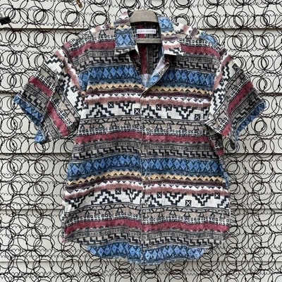 Винтажная рубашка 90-х Marc Daniels tribal ацтекский принт короткий рукав кнопка спереди XL? - Изображение 1 из 4