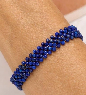 JAY KING ГРАНЕНЫЙ СИНИЙ ЛАЗУРИТ ТКАНЫЙ БИСЕР ЭЛАСТИЧНЫЙ БРАСЛЕТ МОИ НАХОДКИ DTR СЕРЕБРО - Изображение 1 из 4