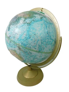 Vintage 1960s Ocean Series 12" Revolving Globe World Map Double Axis Replogle - Picture 1 of 9