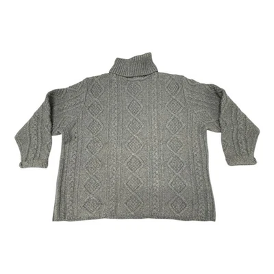 Eddie Bauer Wool Blend Turtleneck Women's Gray XXL Cable Knit Fisherman Sweater - Image 1 of 4