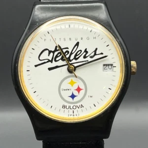 Vintage Bulova Pittsburgh Steelers Sportstime Uhr Analog Selten NFL Sammlerstück LÄUFT - Bild 1 von 8